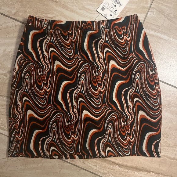 Zara Knit Jacquard Marble Print Mini Skirt - Picture 3 of 7